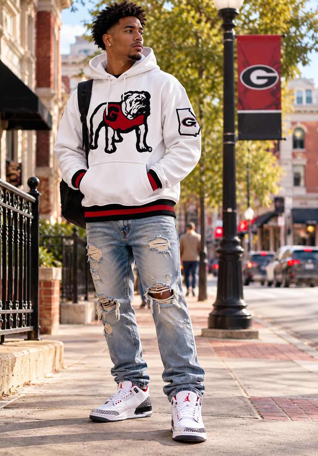 UGA 4 Legged Bulldog Oversized White Hoodie